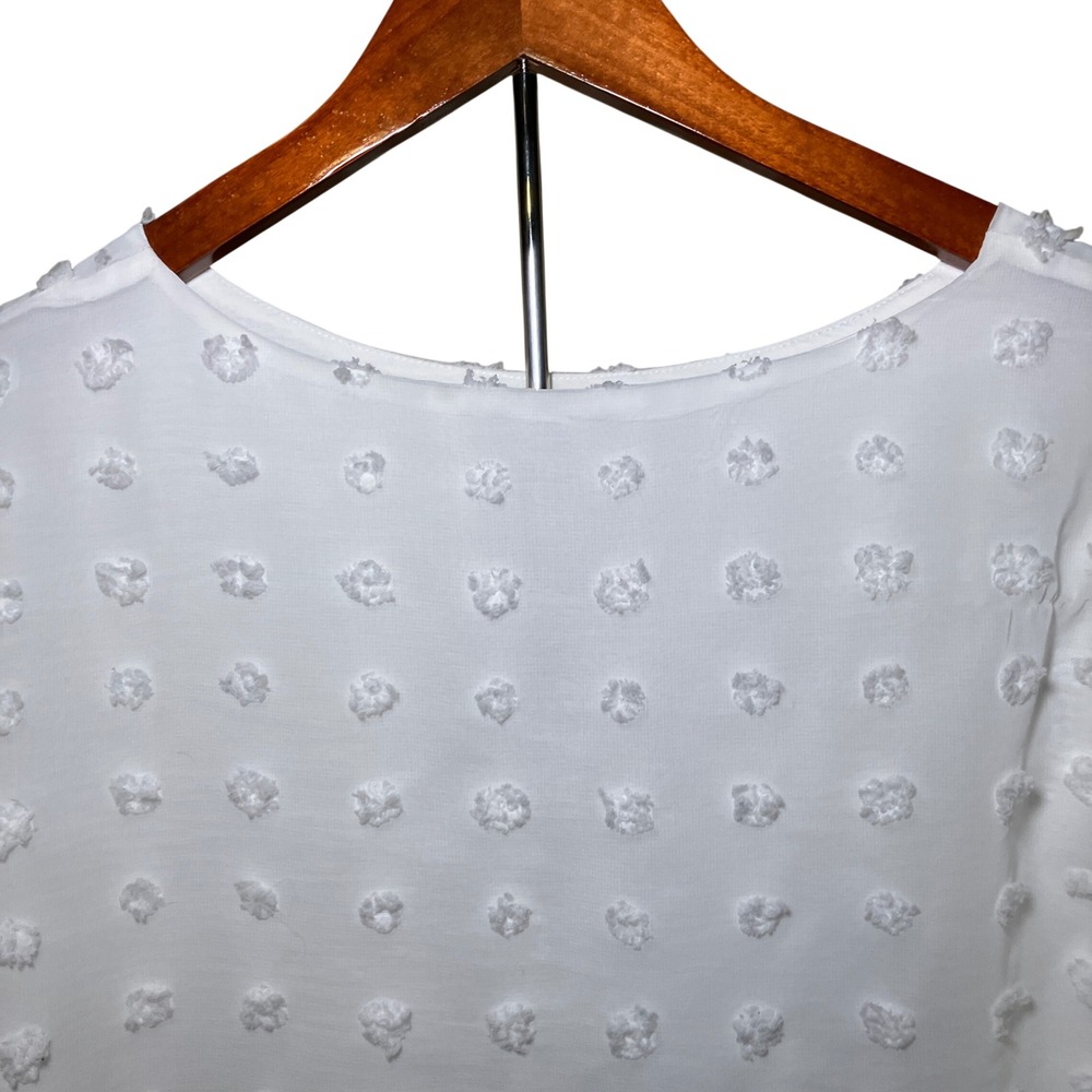 B Swiss Dot Blouse Women XL White  Short Sleeve Lined Textured Top Romantic - Picture 2 of 8